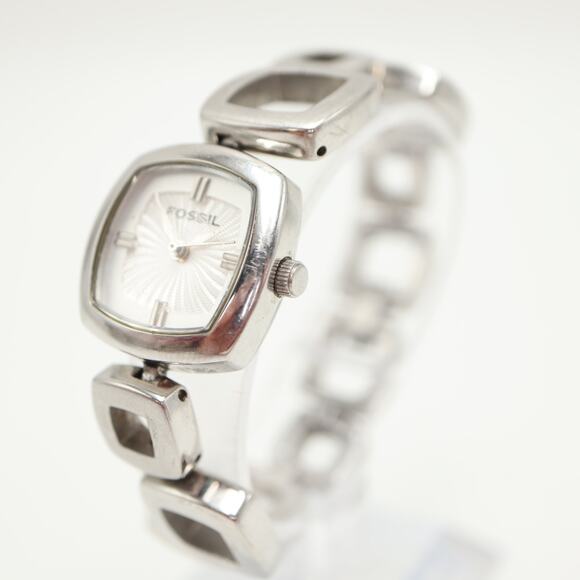 Fossil Womens Silver Tone Square Link Deco 22mm Watch 5.75" Bracelet ES-1869 - Picture 10 of 15